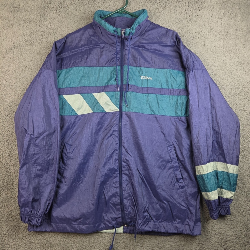 Vintage Wilson Advantage Windbreaker Men's Large Purple Blue Tennis Jacket 90s